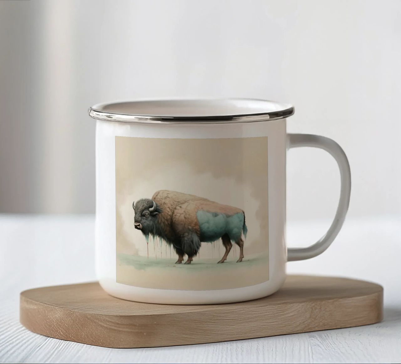 Bisonte minimo 2 tazza in smalto da Minimal Animal Art