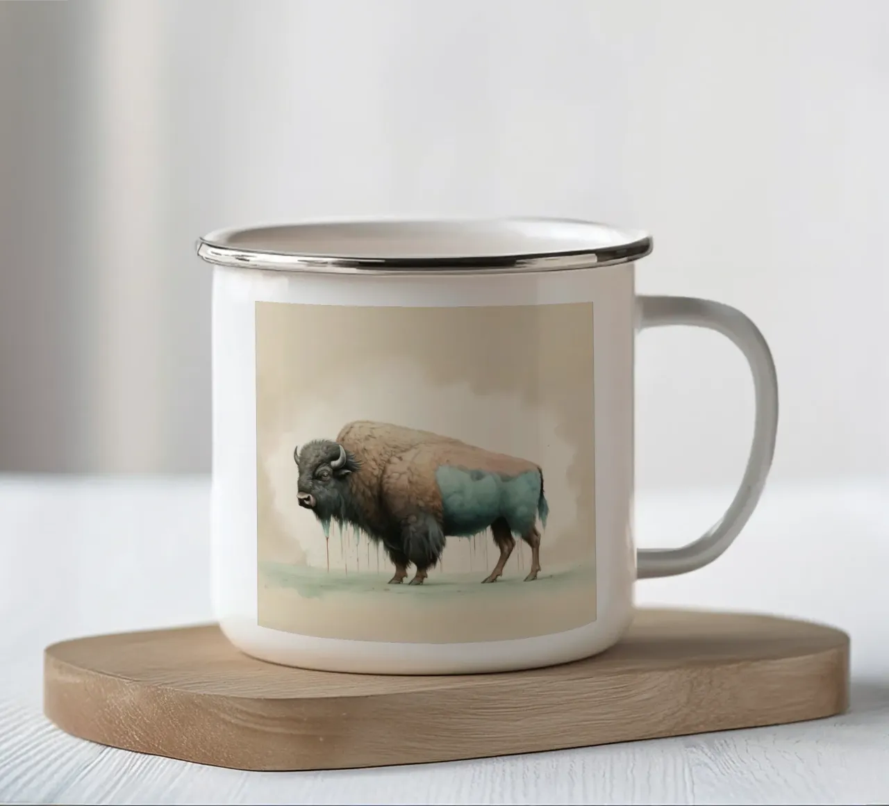 Bison minimal 2 mug en émail de Minimal Animal Art