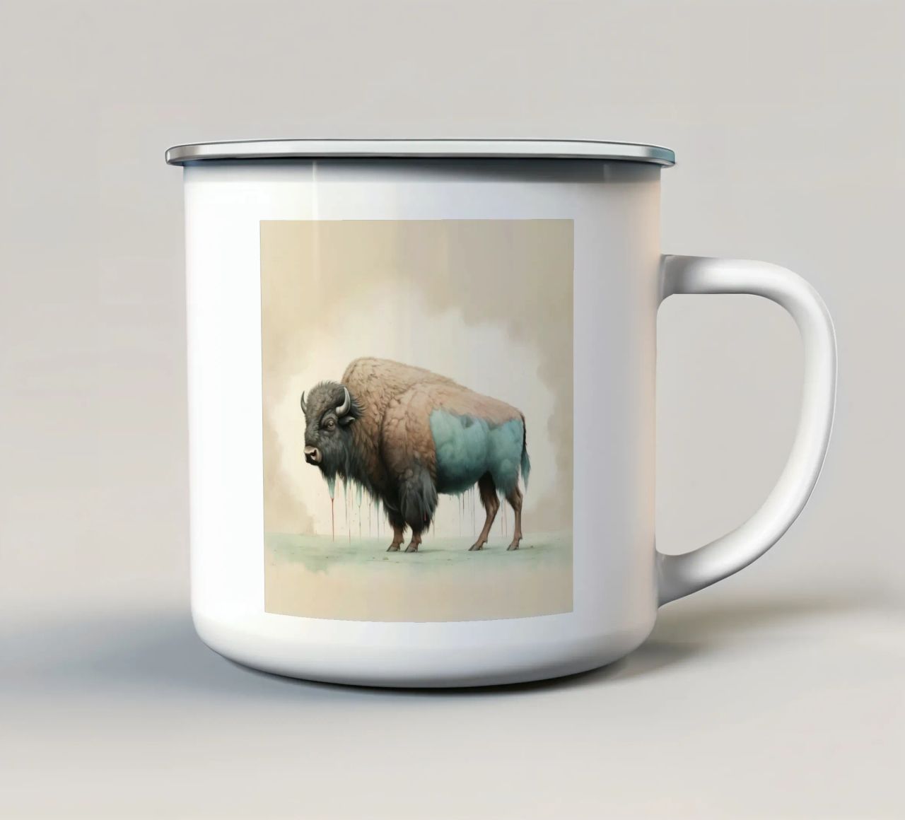 Bisonte minimo 2 tazza in smalto da Minimal Animal Art