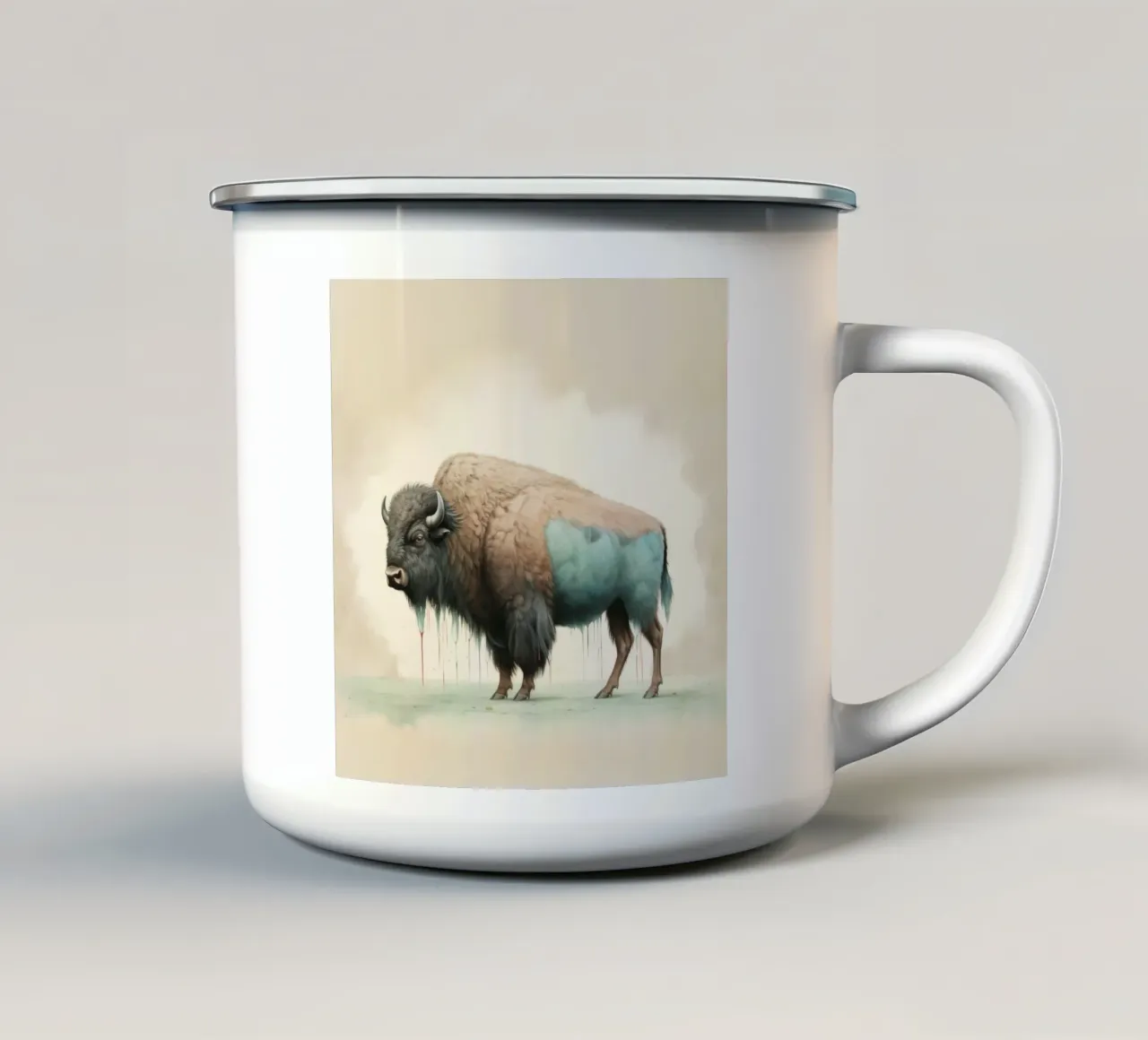 Bison minimal 2 mug en émail de Minimal Animal Art