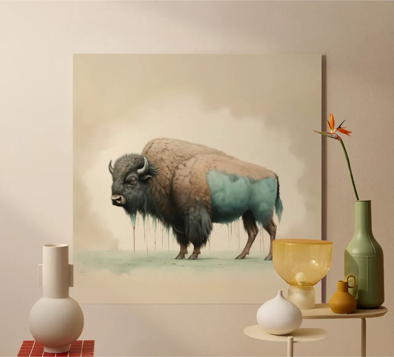 Minimale bizon 2 acryl van Minimal Animal Art