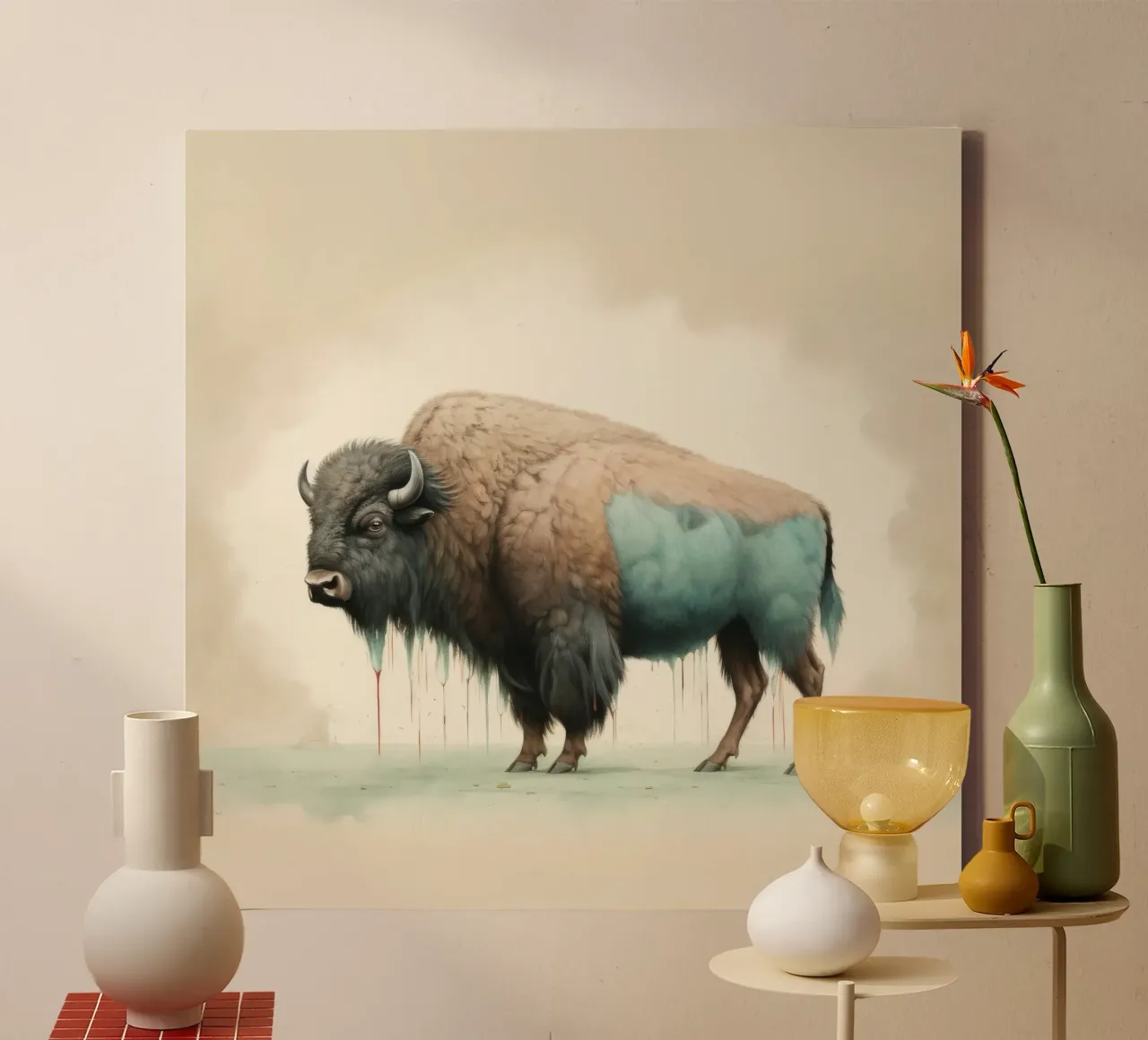 Bisonte minimo 2 tela da Minimal Animal Art
