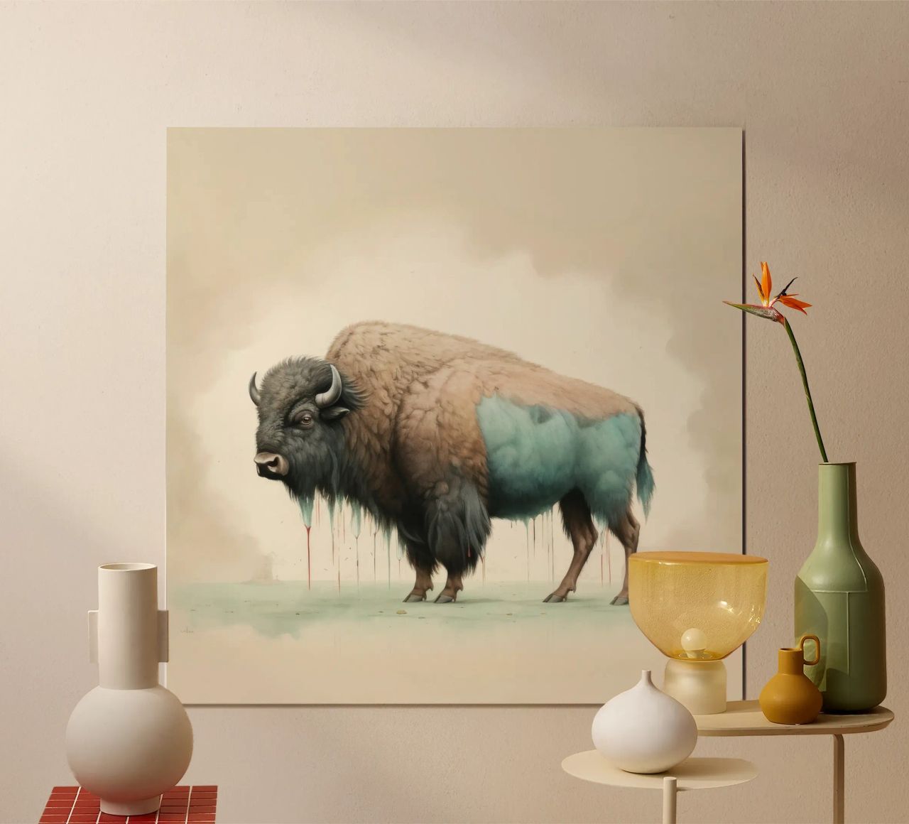 Bisonte minimo 2 carta hahnemühle da Minimal Animal Art