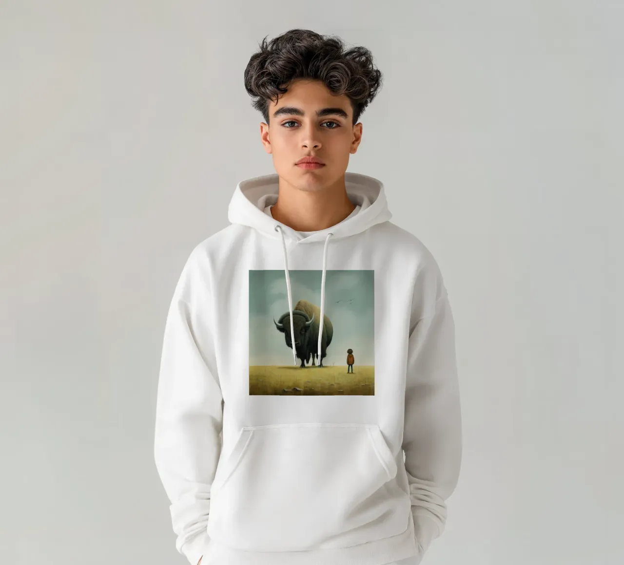 Bisonte minimo 3 felpa con cappuccio da Minimal Animal Art