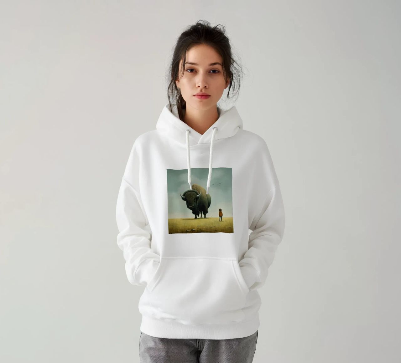 Bisonte minimo 3 felpa con cappuccio da Minimal Animal Art
