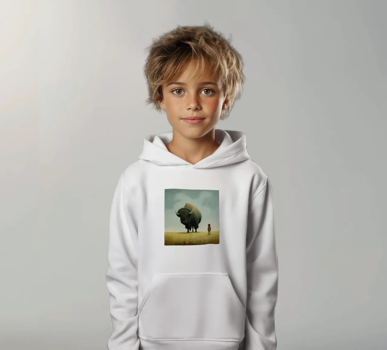 Bisonte minimo 3 felpa bambino con cappuccio da Minimal Animal Art