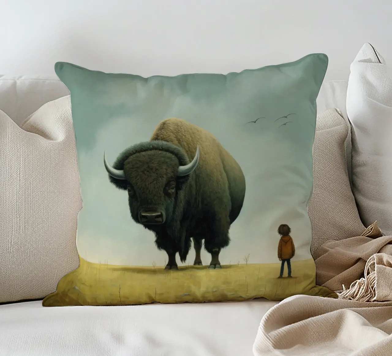 Bisonte minimo 3 cuscino da Minimal Animal Art