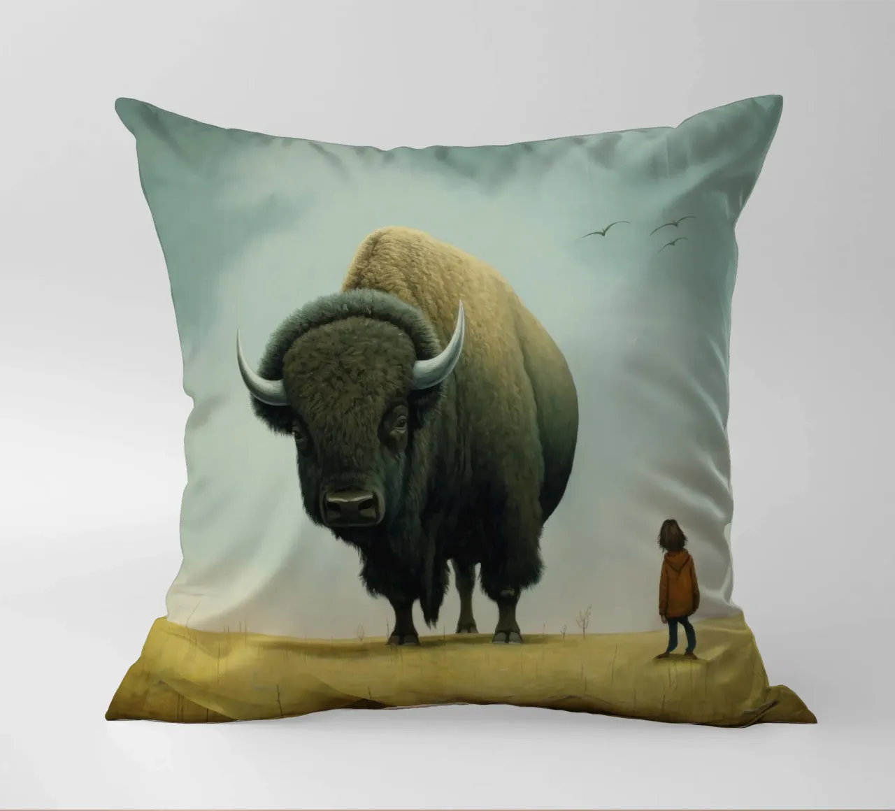 Bisonte minimo 3 cuscino da Minimal Animal Art