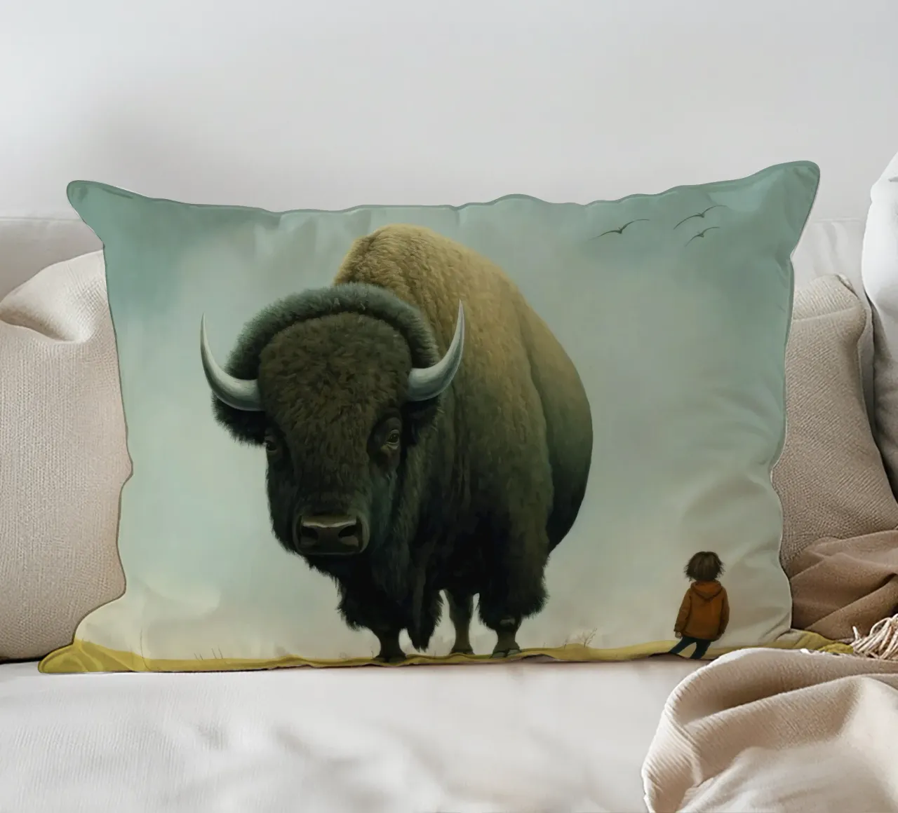 Bisonte minimo 3 cuscino da Minimal Animal Art