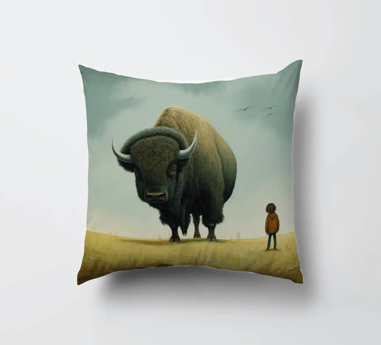 Bisonte minimo 3 cuscino da Minimal Animal Art