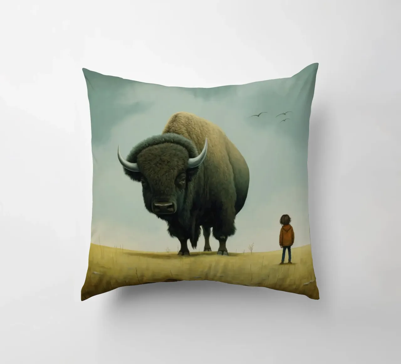 Bisonte minimo 3 cuscino da Minimal Animal Art