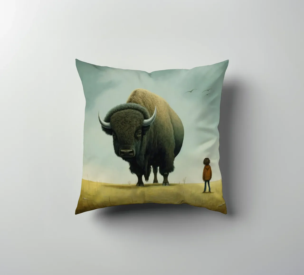 Bisonte minimo 3 cuscino da Minimal Animal Art