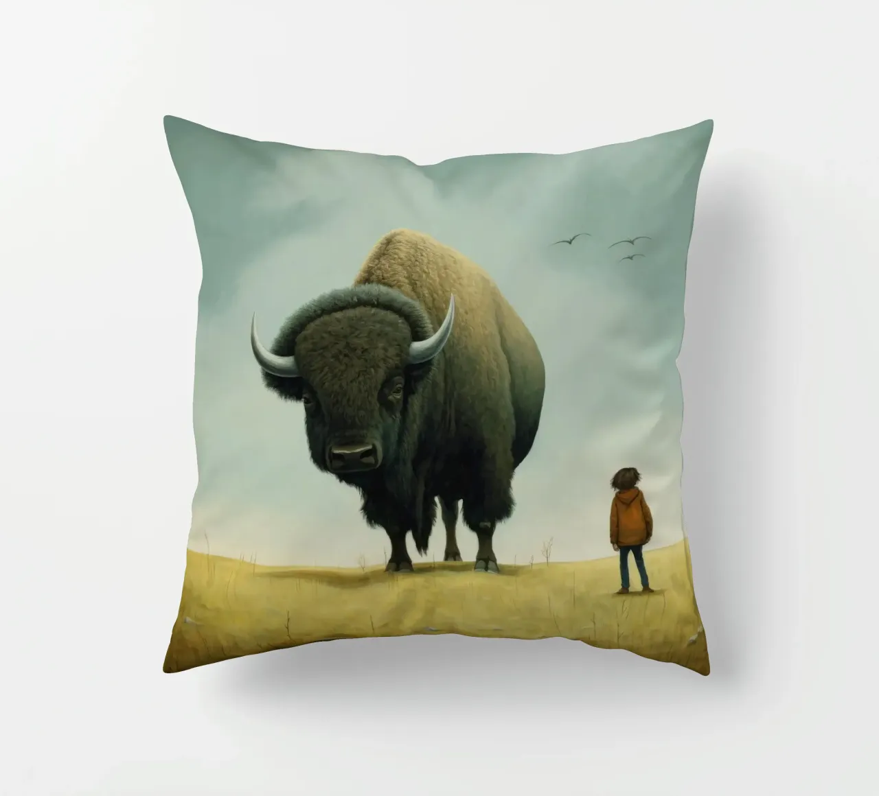 Bisonte minimo 3 cuscino da Minimal Animal Art