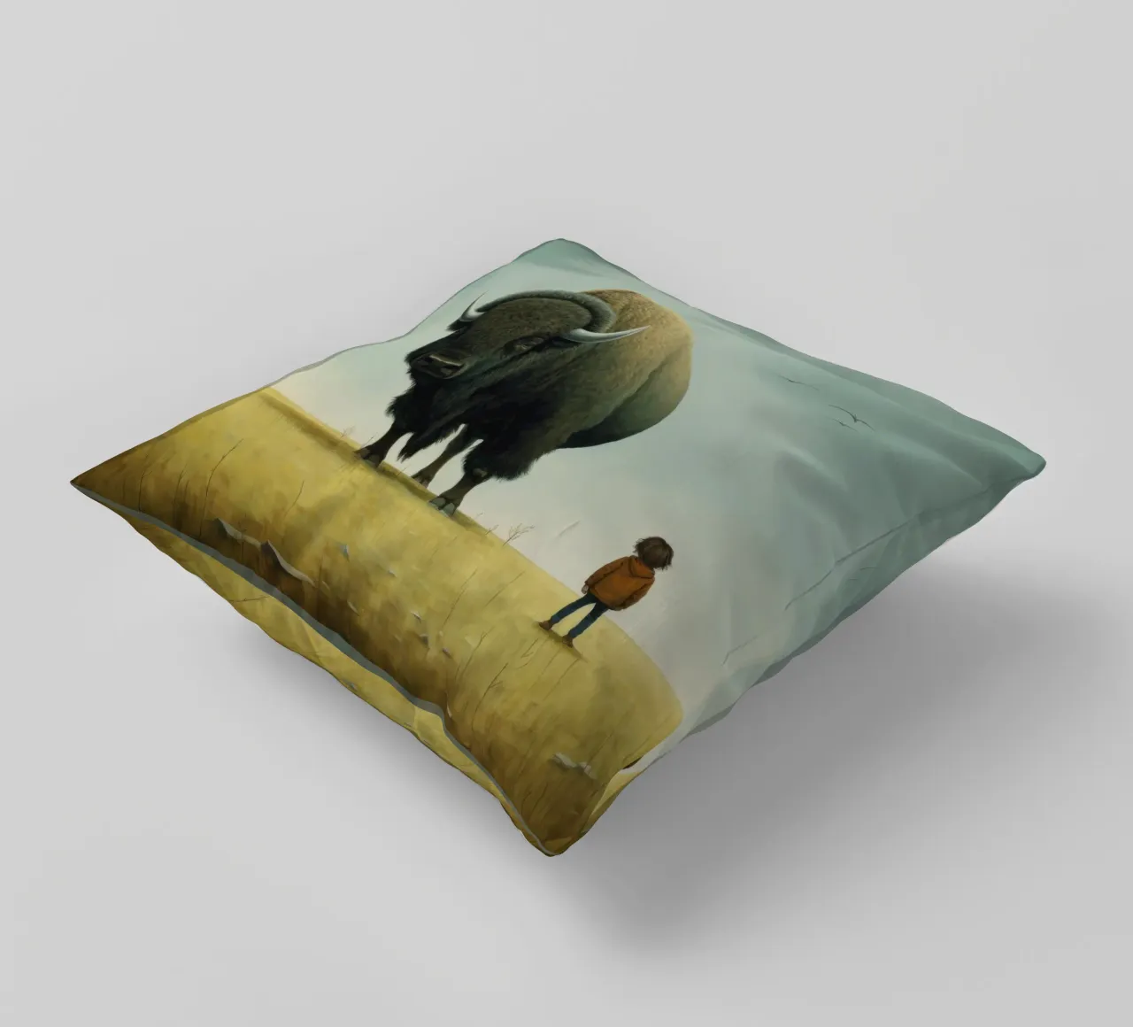 Bisonte minimo 3 cuscino da Minimal Animal Art