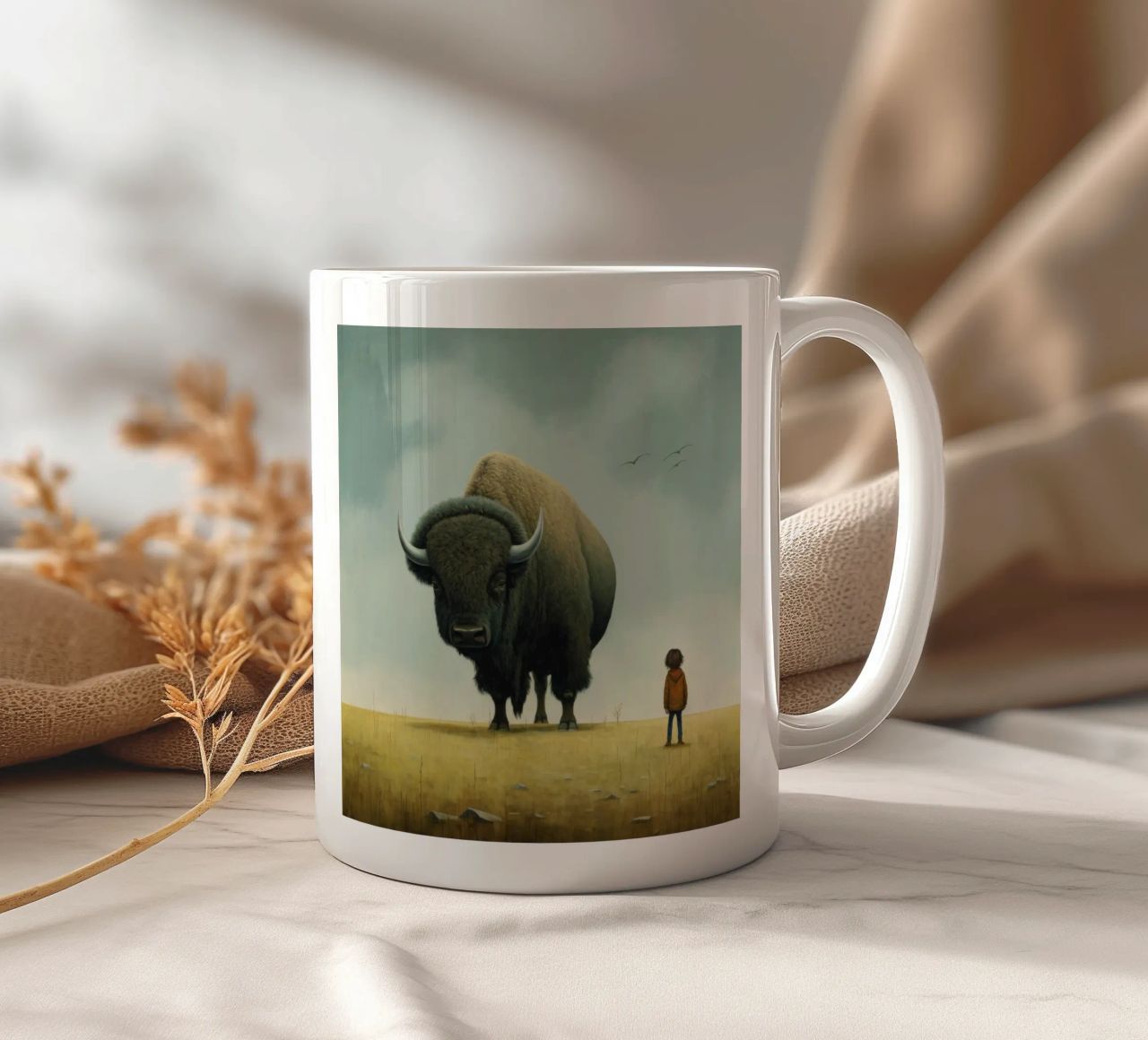 Bisonte minimo 3 tazza in ceramica da Minimal Animal Art