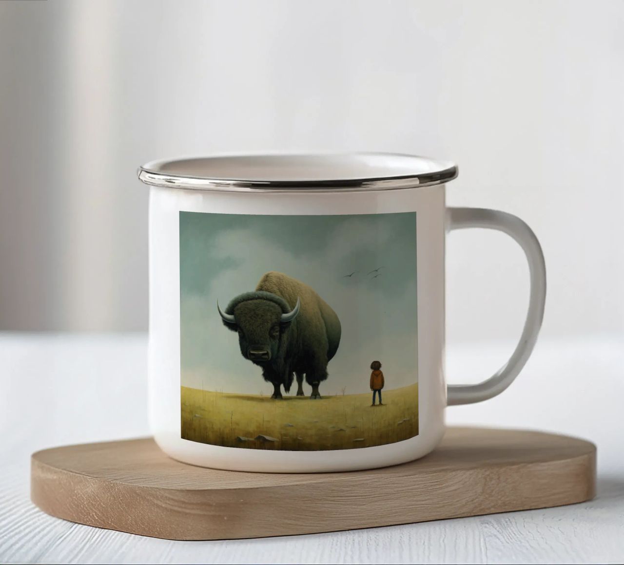 Bisonte minimo 3 tazza in smalto da Minimal Animal Art