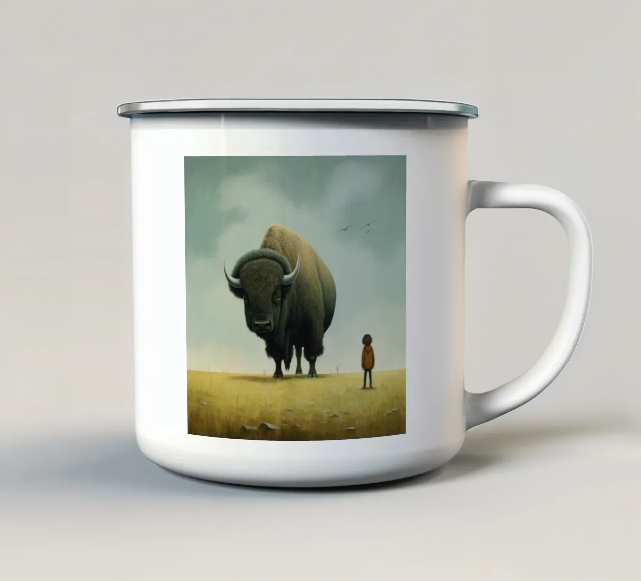 Minimal Bison 3 Emaille Tasse von Minimal Animal Art