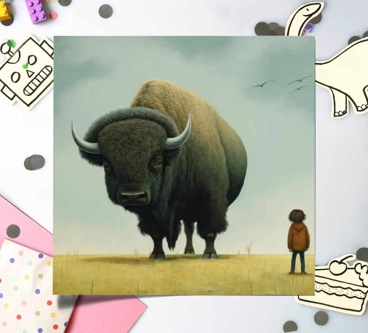 Bisonte minimo 3 foglio adesivo da Minimal Animal Art