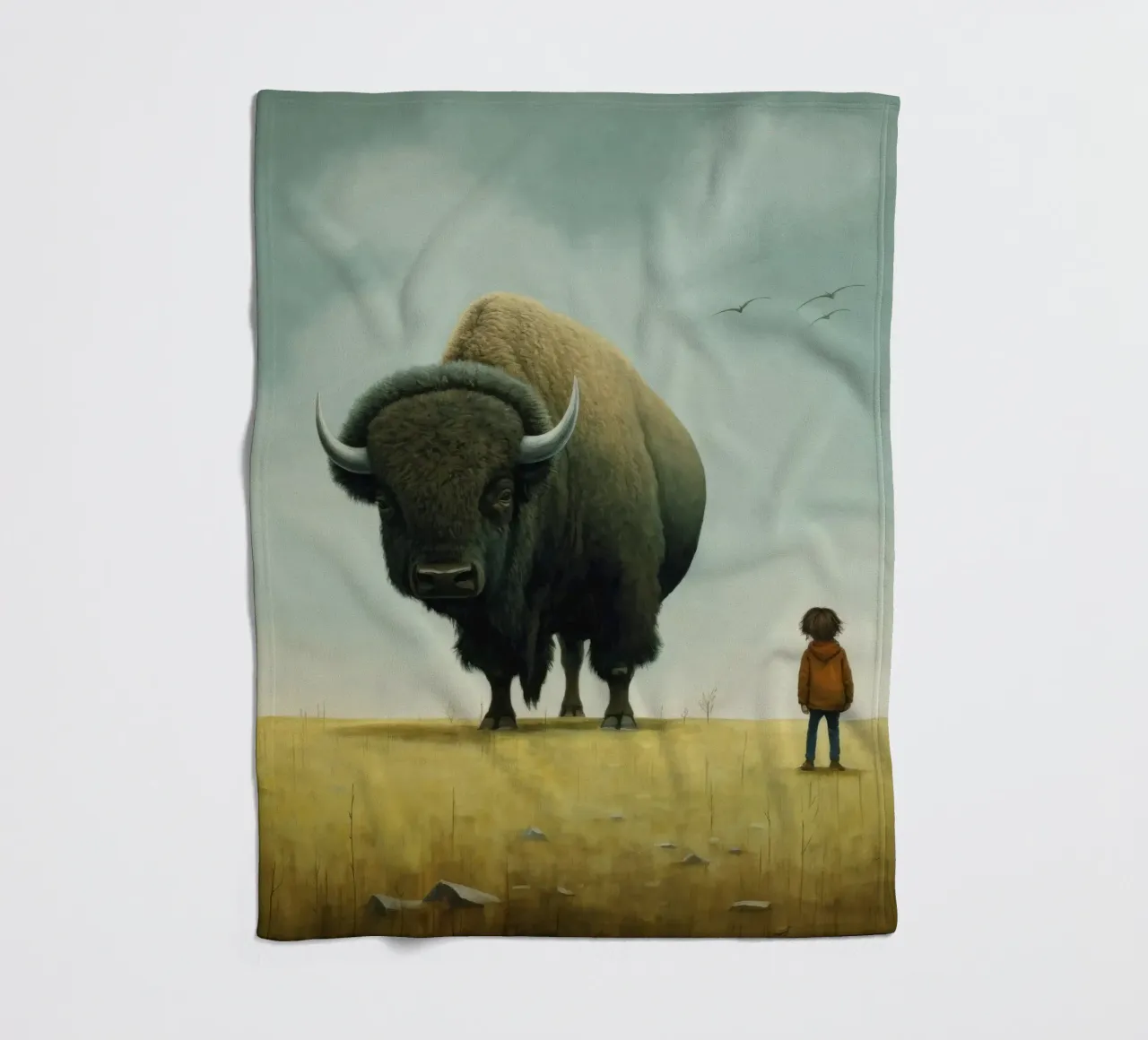 Minimal Bison 3 fleece blanket by Minimal Animal Art