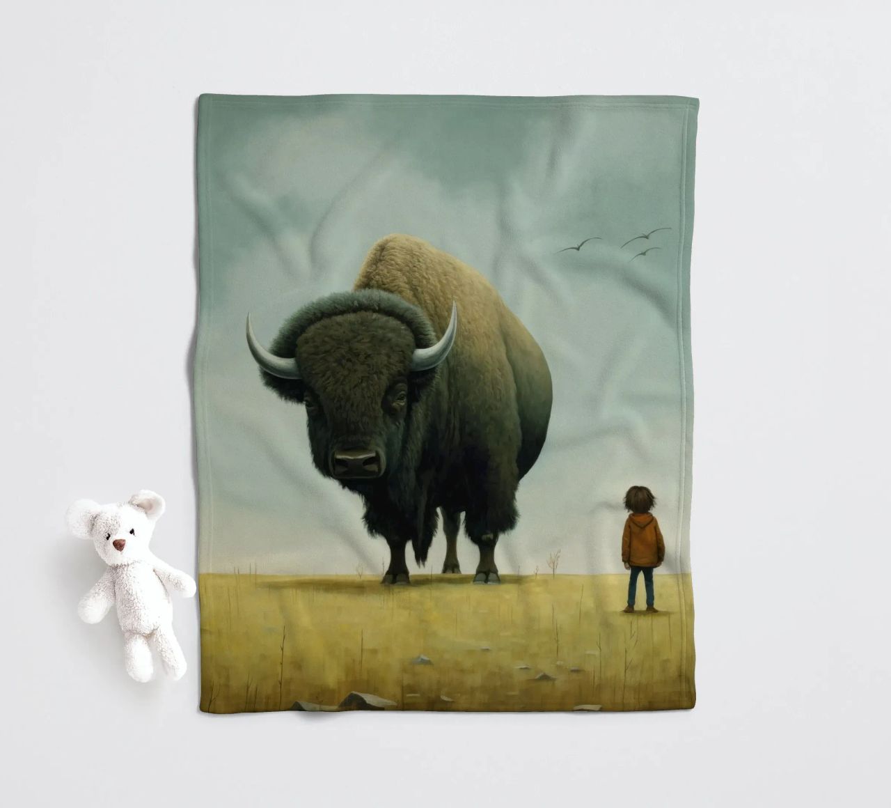 Bisonte minimo 3 coperta in pile da Minimal Animal Art