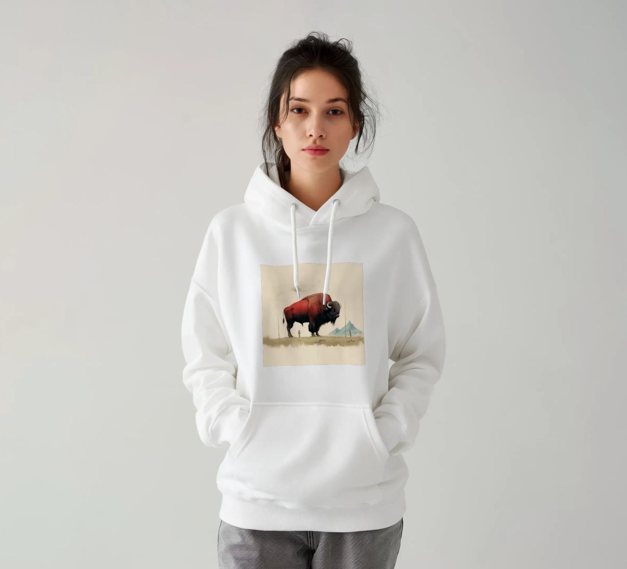Bisonte minimo 4 felpa con cappuccio da Minimal Animal Art