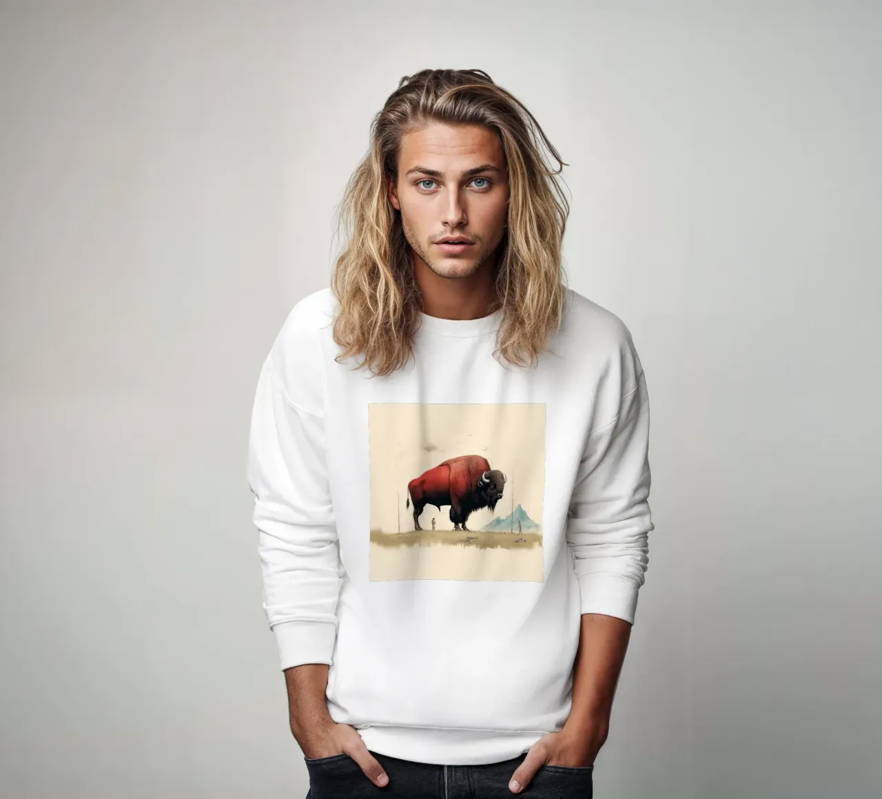 Bisonte mínimo 4 sudadera de Minimal Animal Art