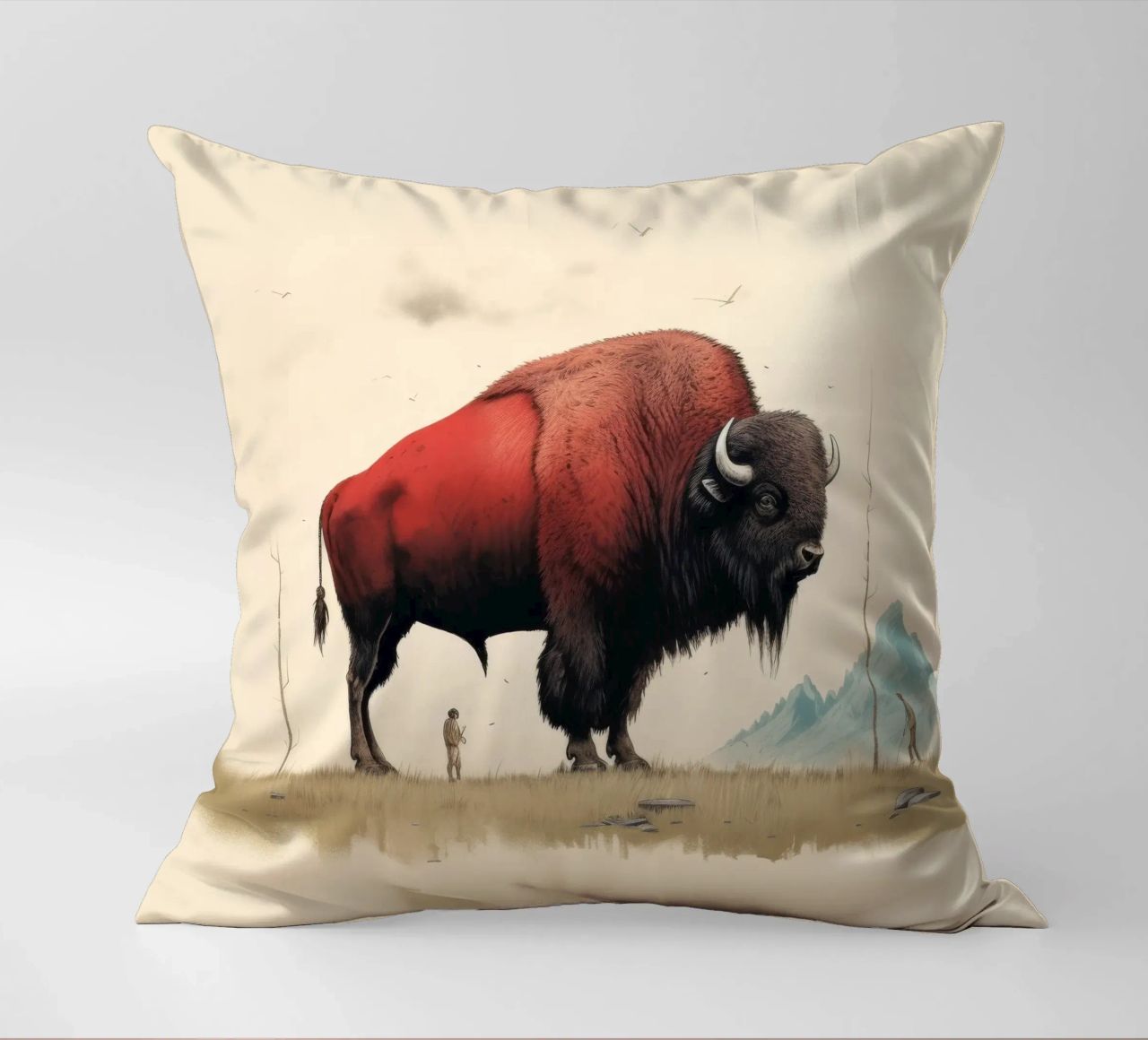 Bisonte minimo 4 cuscino da Minimal Animal Art