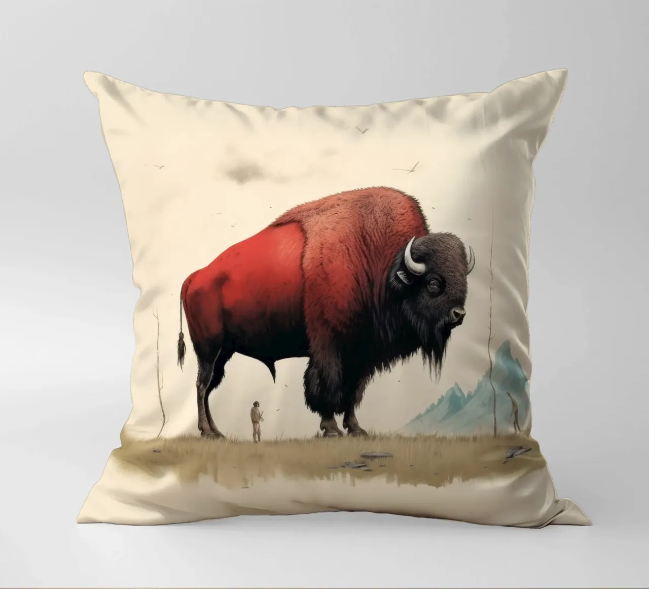 Minimal Bison 4 decorative cushion by Minimal Animal Art