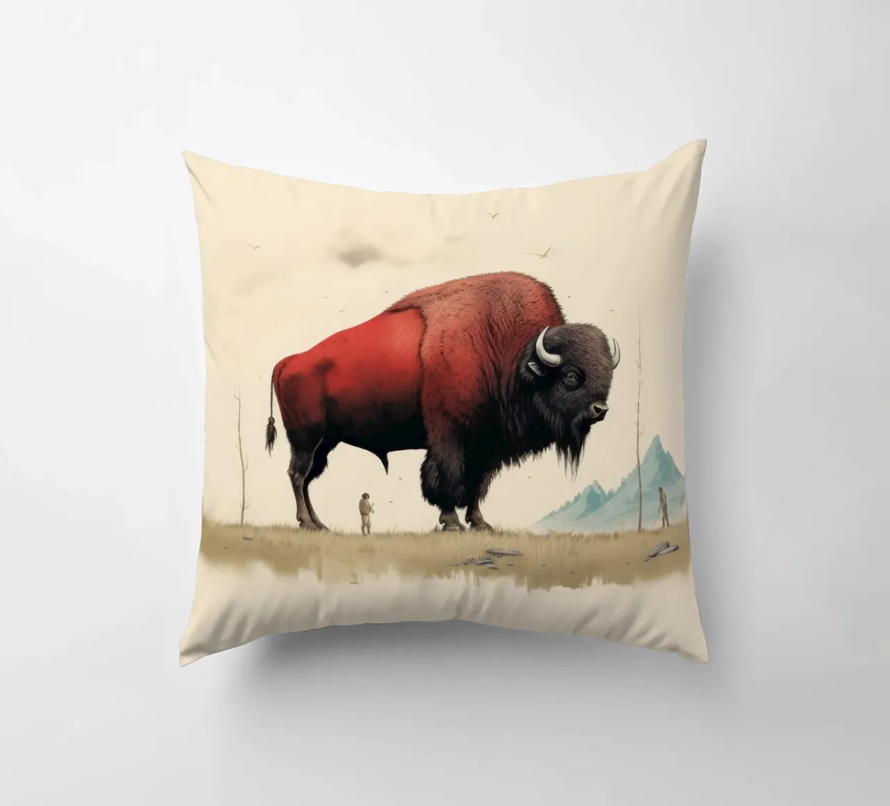 Minimal Bison 4 decorative cushion by Minimal Animal Art