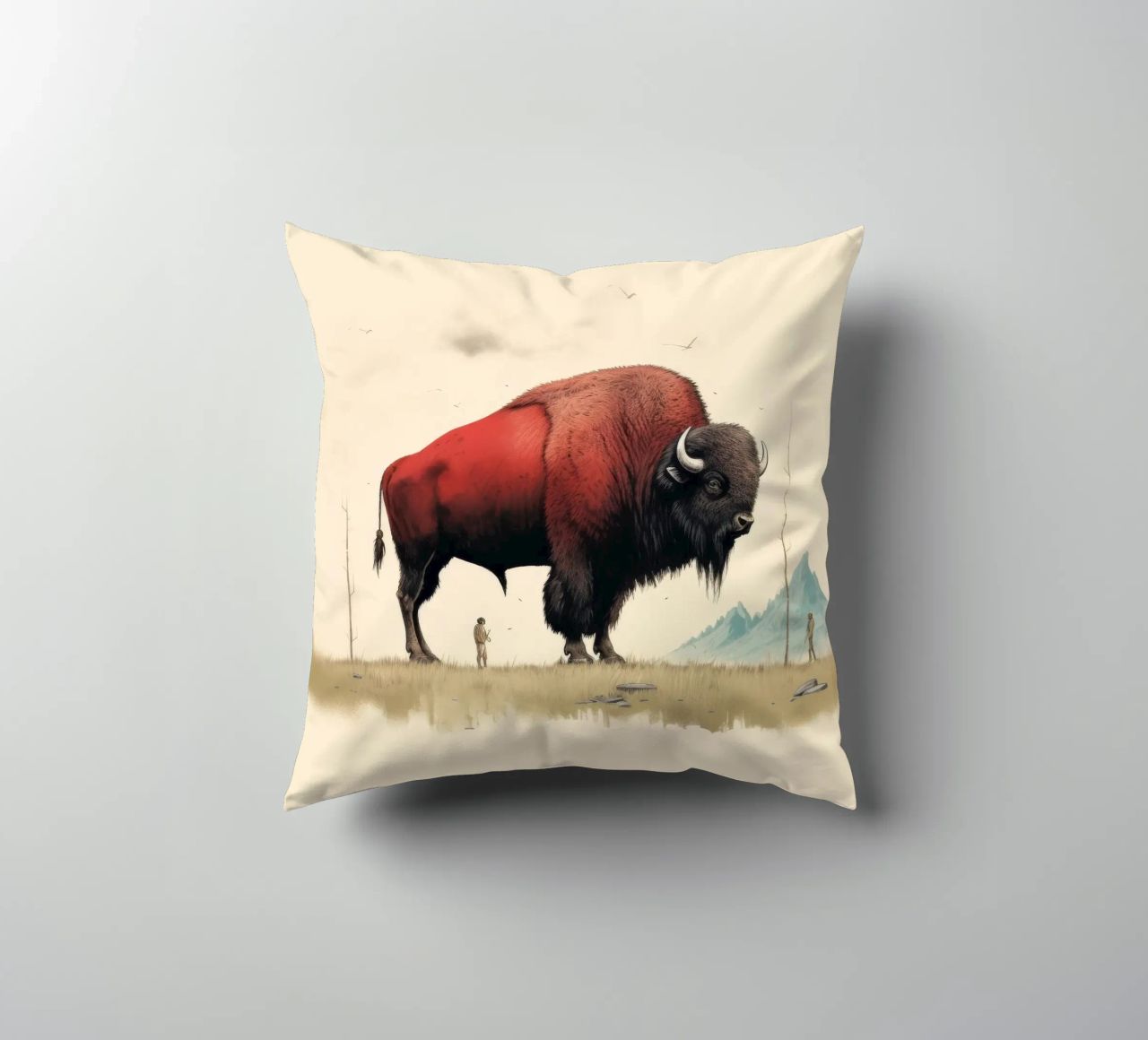 Bisonte minimo 4 cuscino da Minimal Animal Art