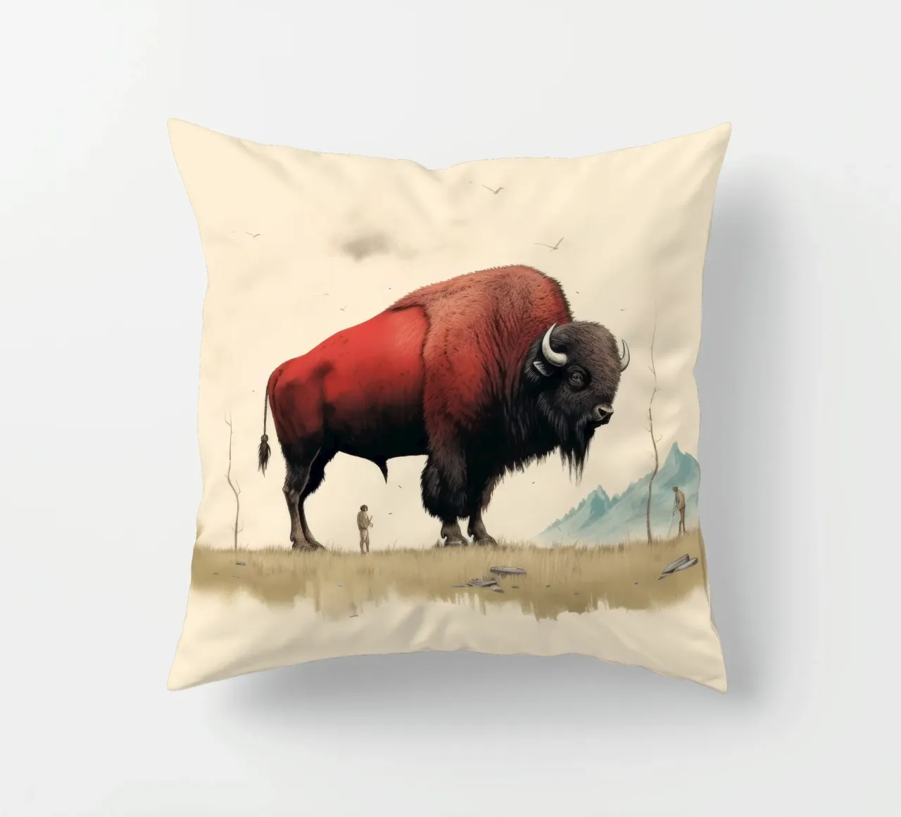 Minimal Bison 4 decorative cushion by Minimal Animal Art