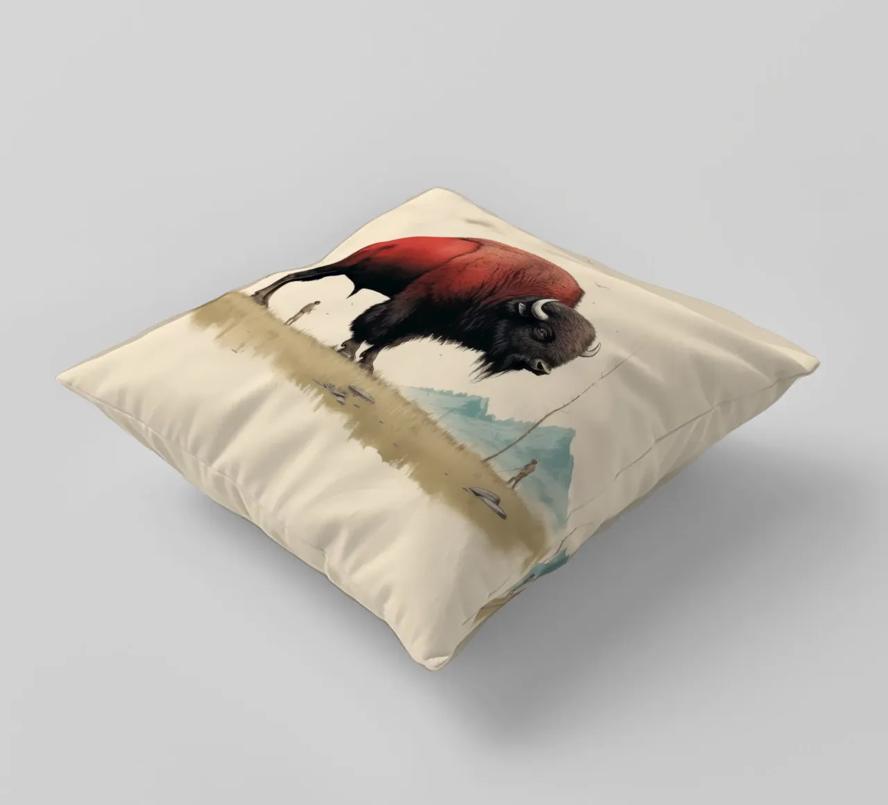 Bisonte minimo 4 cuscino da Minimal Animal Art
