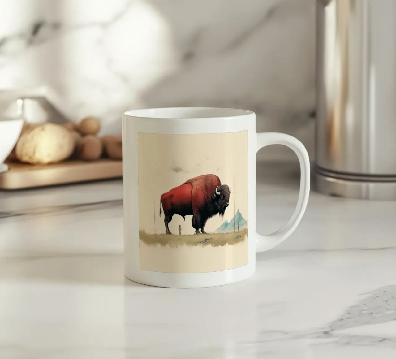 Bisonte minimo 4 tazza in ceramica da Minimal Animal Art