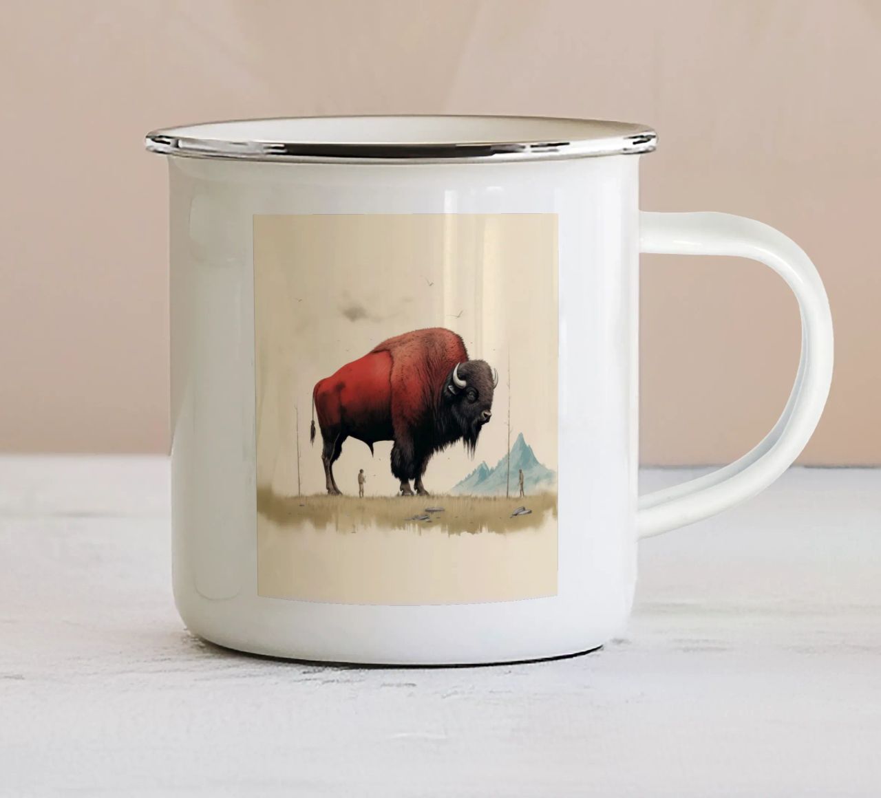 Bisonte minimo 4 tazza in smalto da Minimal Animal Art