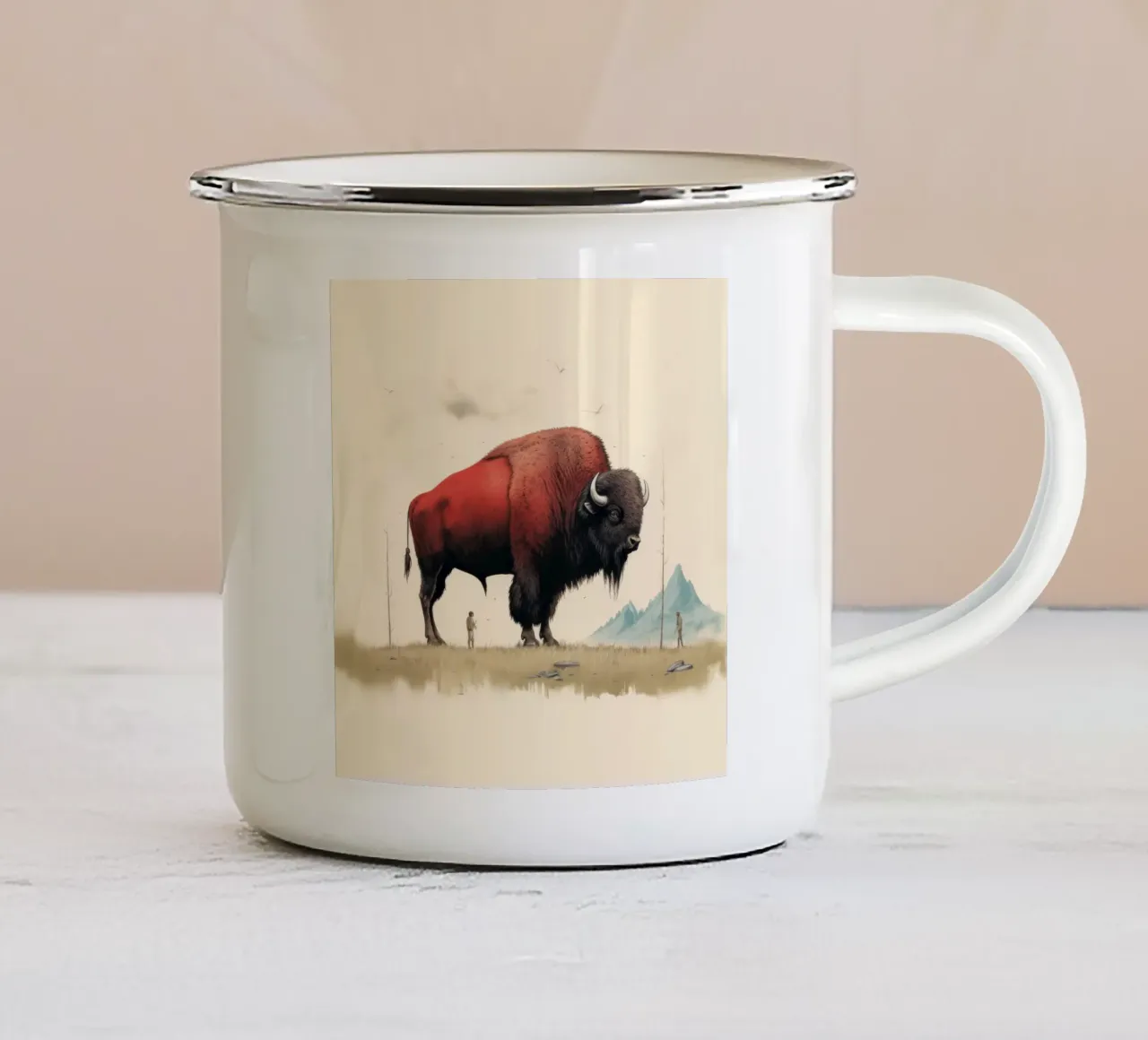 Minimal Bison 4 Emaille Tasse von Minimal Animal Art