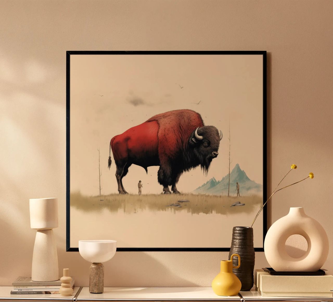 Bisonte minimo 4 carta hahnemühle da Minimal Animal Art