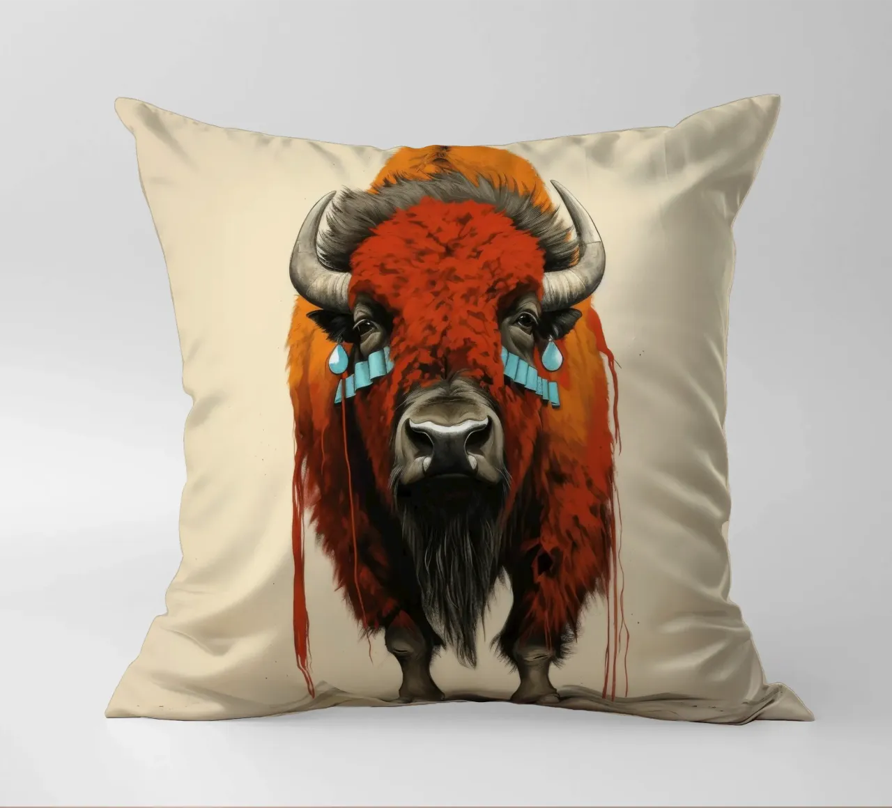 Minimal Bison 1 Kissen von Minimal Animal Art