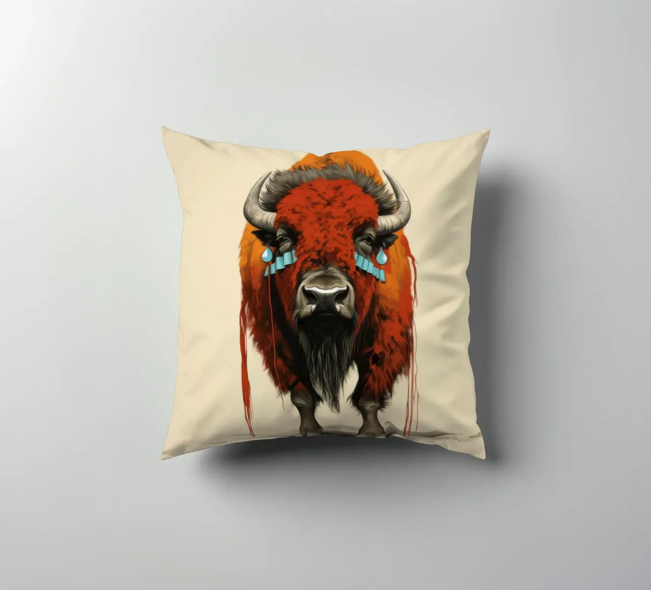 Minimal Bison 1 Kissen von Minimal Animal Art