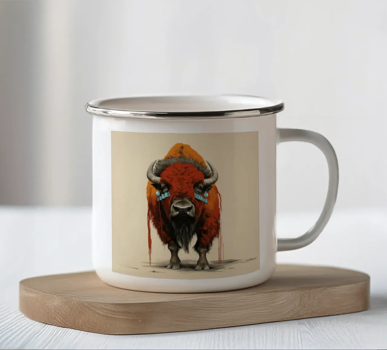 Minimal Bison 1 Emaille Tasse von Minimal Animal Art