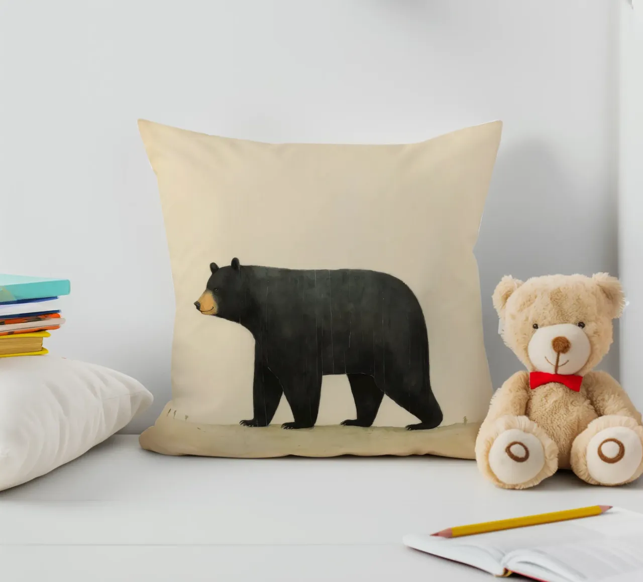 Orso nero minimo 2 cuscino da Minimal Animal Art