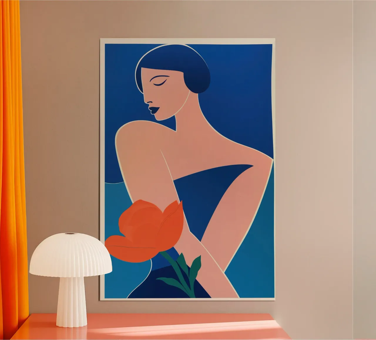 Donna blu con rosa rossa poster da Autofocus