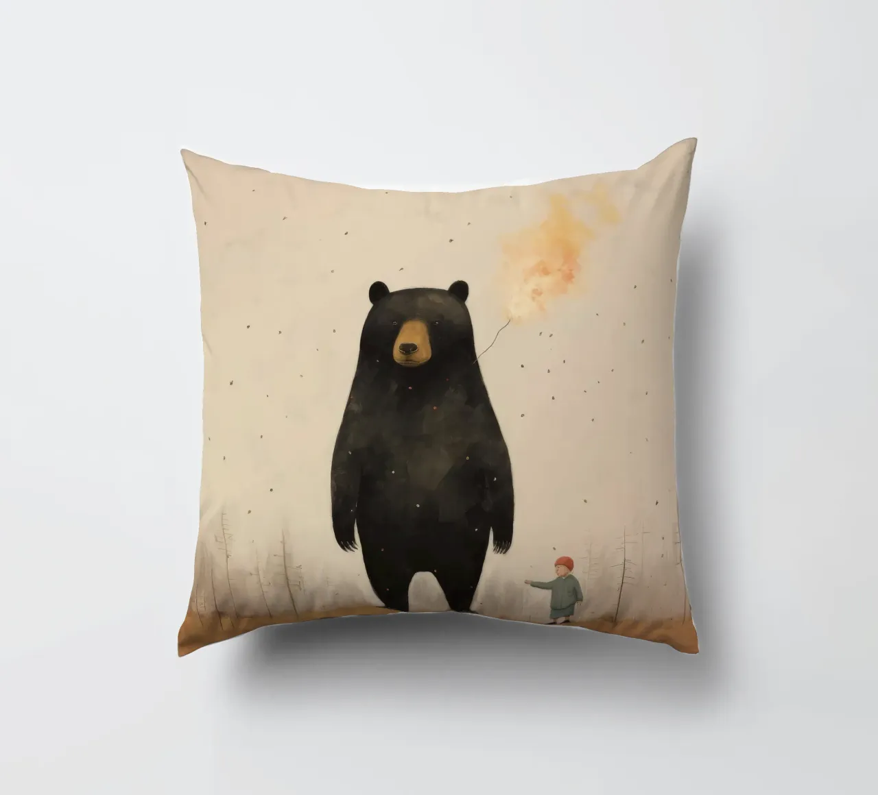 Orso nero minimo 3 cuscino da Minimal Animal Art