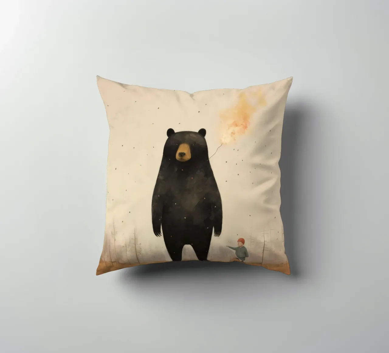 Orso nero minimo 3 cuscino da Minimal Animal Art
