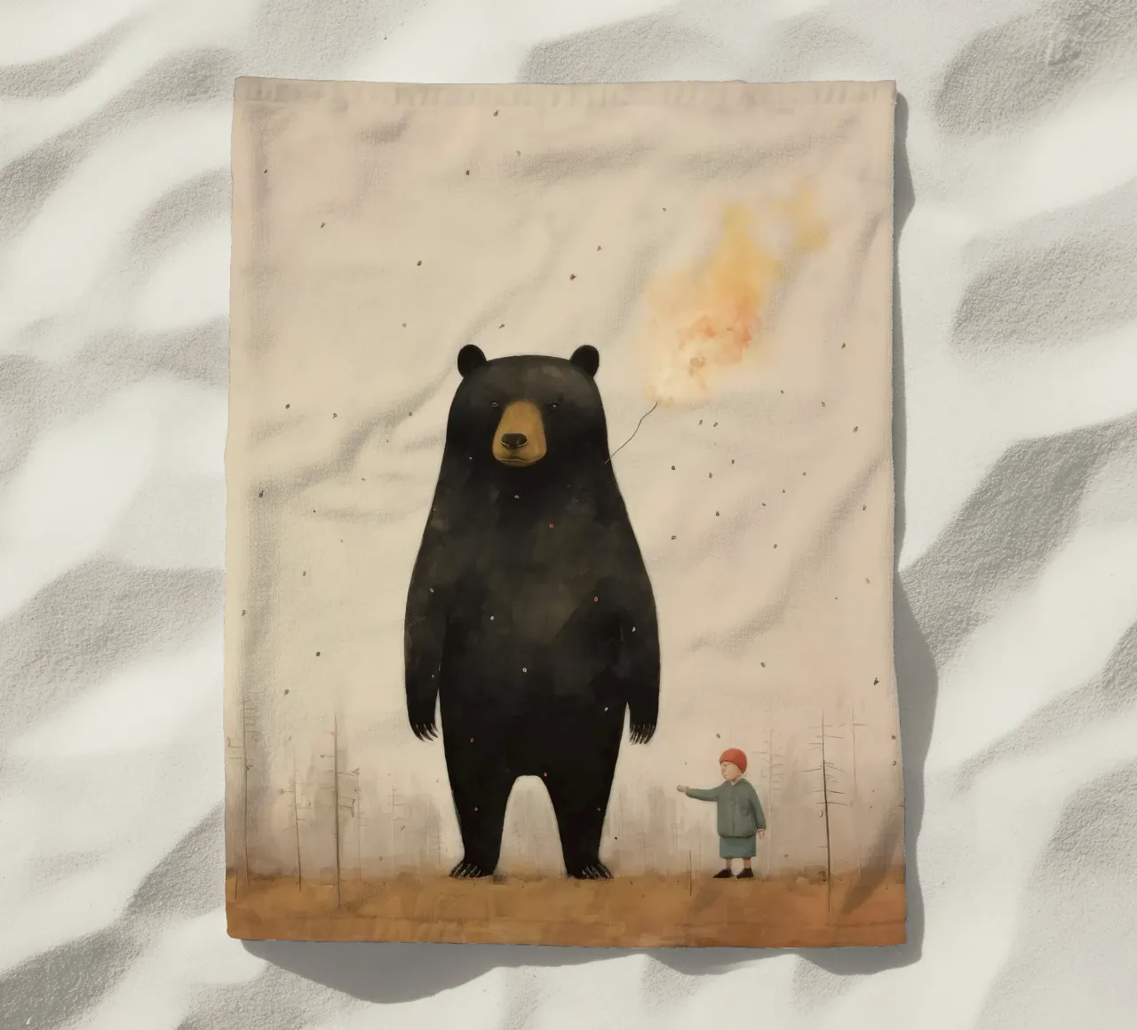 Orso nero minimo 3 telo mare da Minimal Animal Art