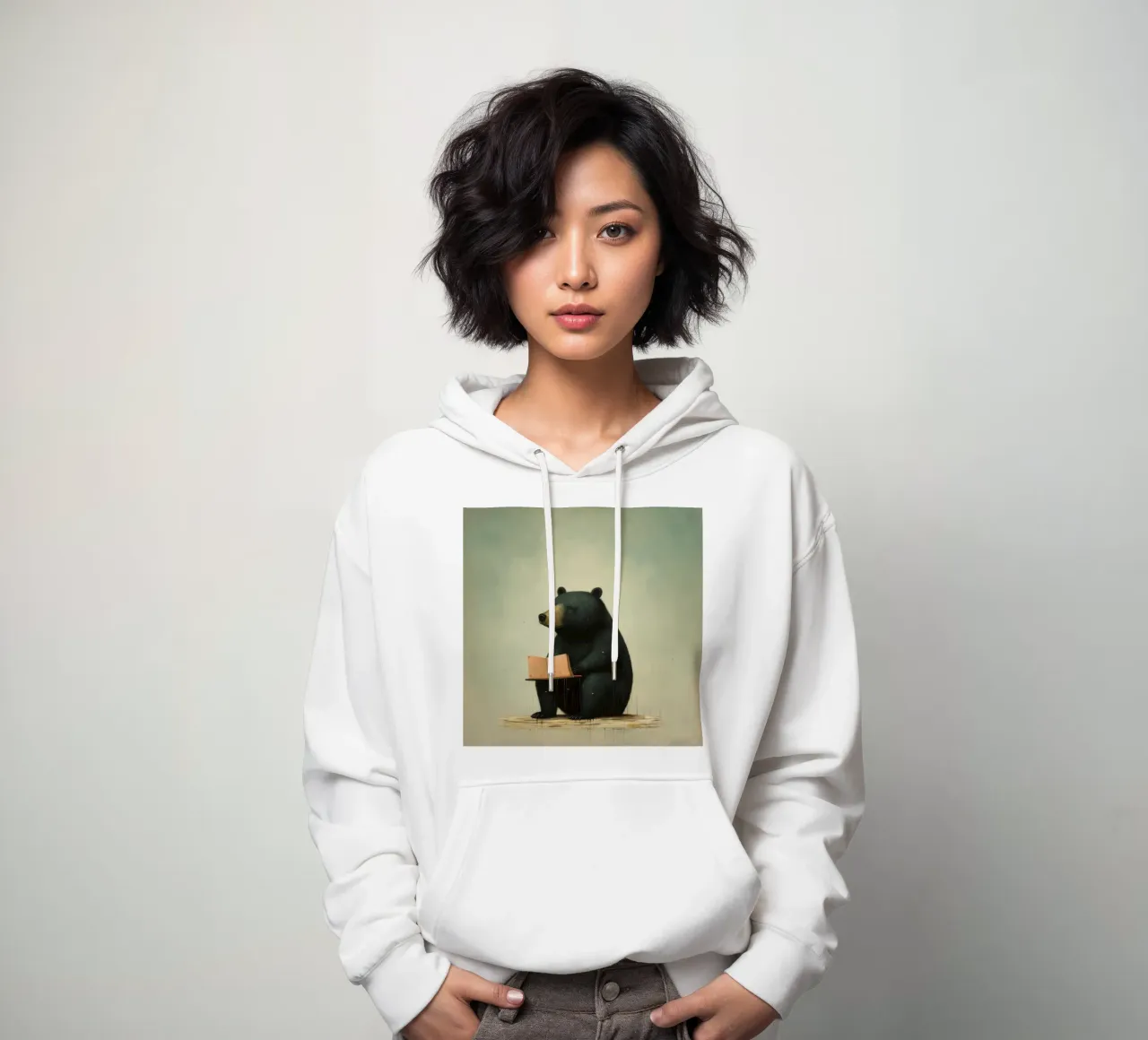 Orso nero minimo 4 felpa con cappuccio da Minimal Animal Art