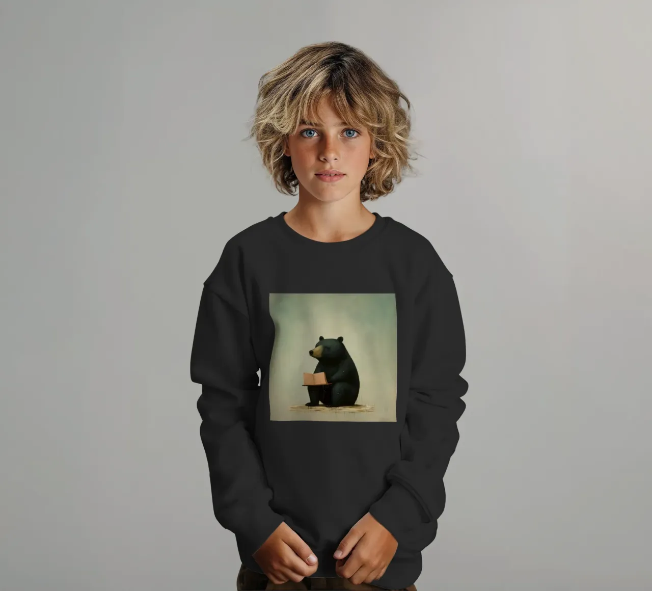 Orso nero minimo 4 felpa bambino da Minimal Animal Art