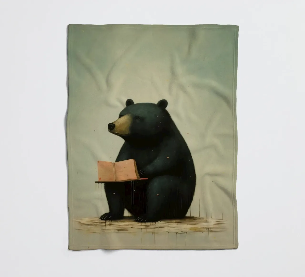 Orso nero minimo 4 coperta in pile da Minimal Animal Art