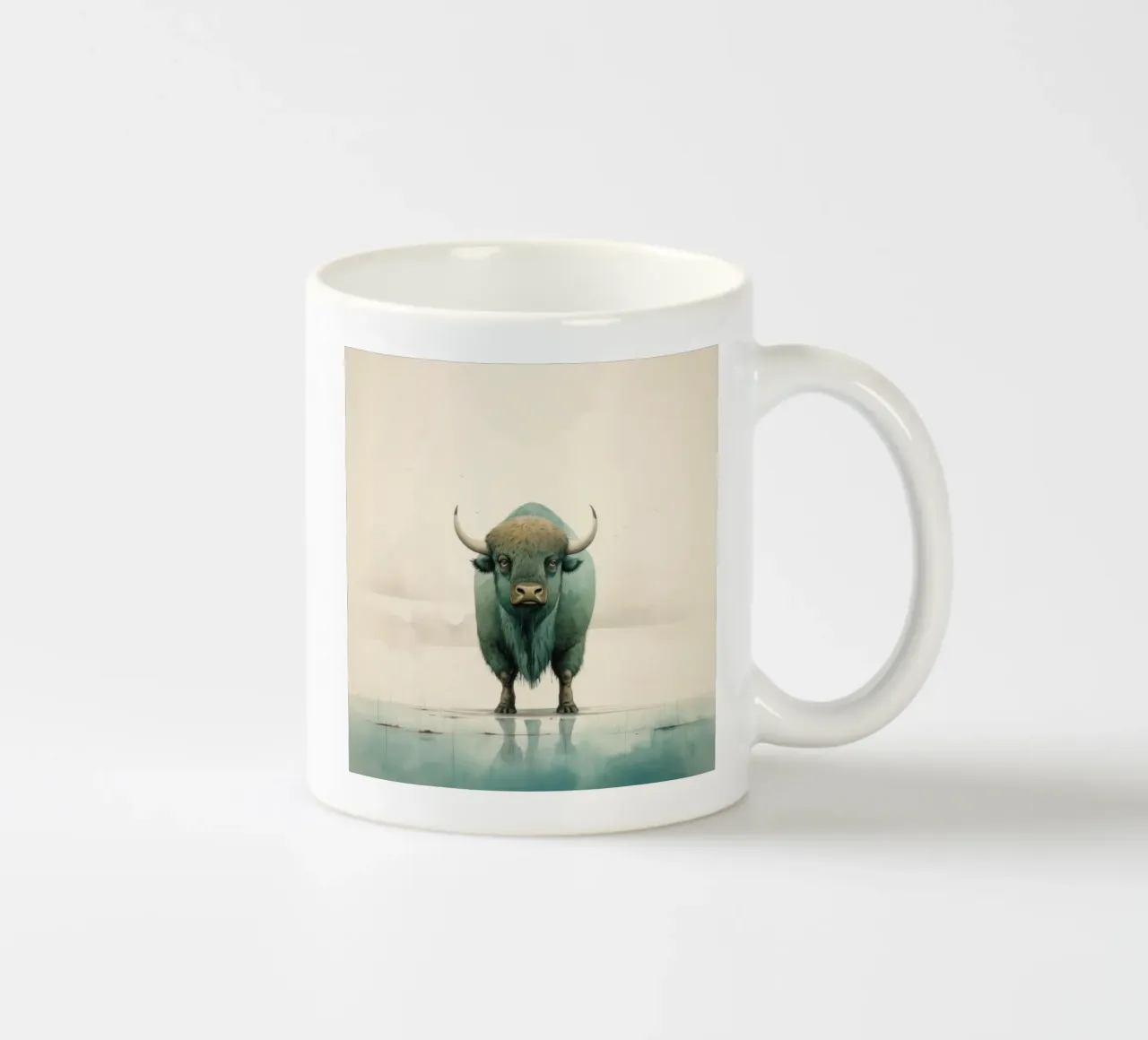 Minimal Büffel 2 Keramik Tasse von Minimal Animal Art