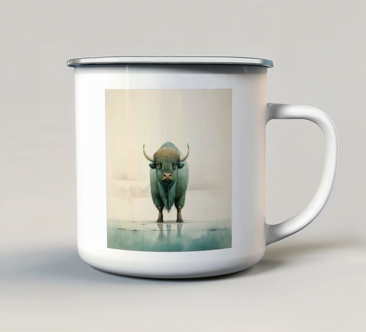 Bufalo minimo 2 tazza in smalto da Minimal Animal Art