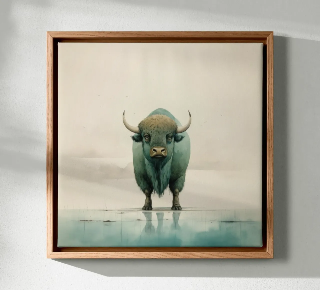 Bufalo minimo 2 tela con Cornice a cassetta da Minimal Animal Art